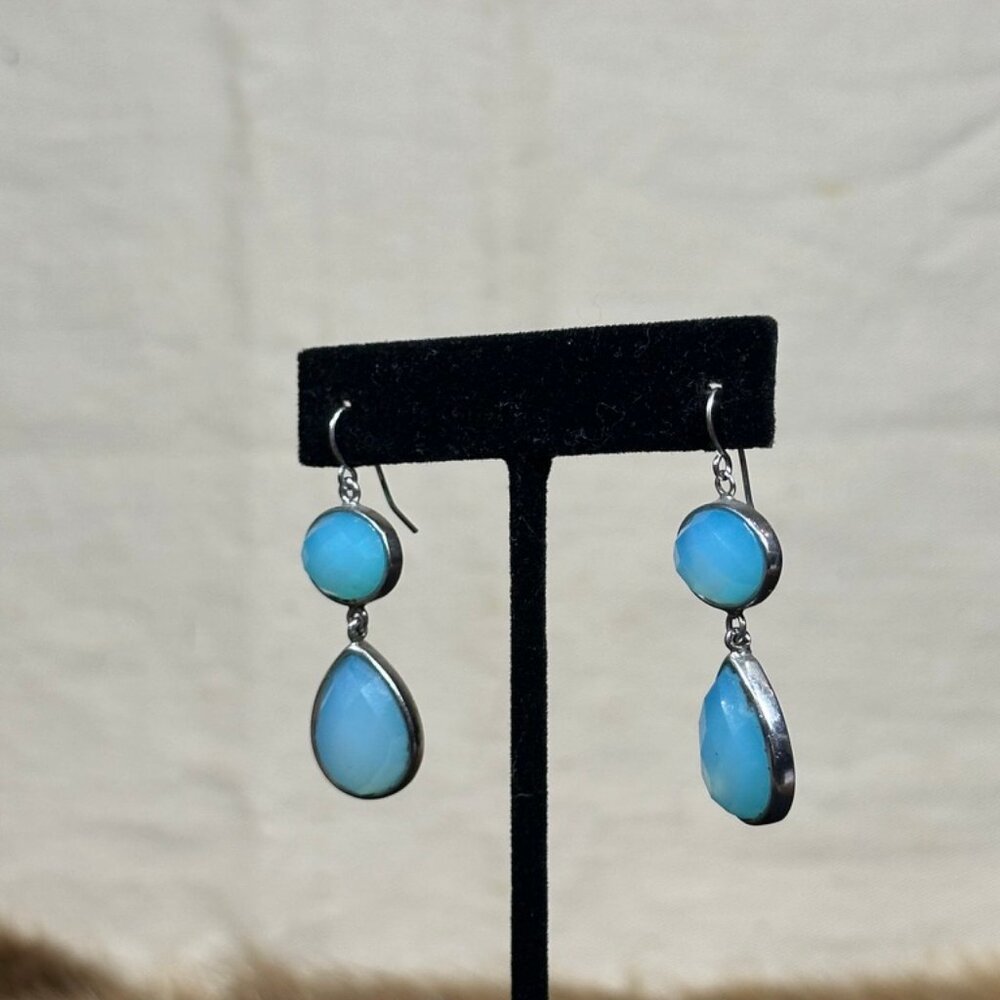Marcia Moran Silver-Lined Blue Stone Drop Earrings - Picture 2 of 3